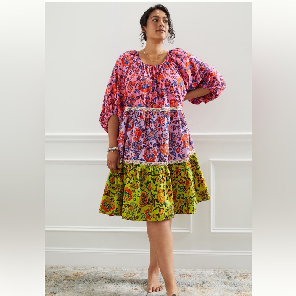 Anthropologie Mabel Vibrant Viscose and Cotton Blend Knee Length Dress